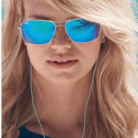 Maui Jim Wiki Wiki Titanium Sunglasses Silver / Blue Hawaii — Unisex Aviator - Picture 1 of 6
